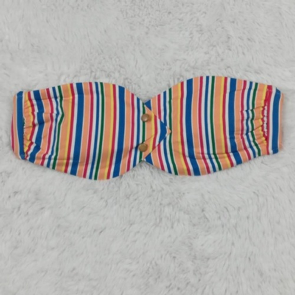 Onia Swimsuit Top Womens Bandeau Multicolor Orange Stripe‎ Removeable Pads L New